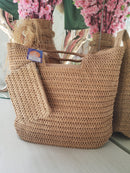 BOLSA DE PRAIA DE MACRAMÊ BEGE COM PORTA MOEDAS